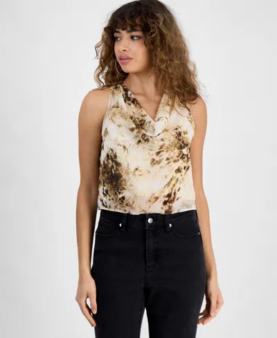 Bar Iii Plus Size Printed Chiffon Cowlneck Sleeveless Top, Exclusively At Macy's In Aimee Animal