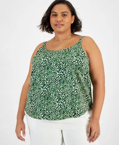 Bar Iii Plus Size Printed Cowlneck Camisole Top, Created For Macy's In Bar White,green