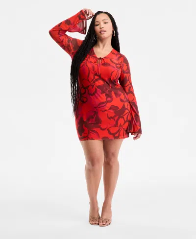 Bar Iii Plus Size Printed Mesh Mini Dress In Multi