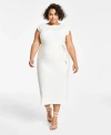 BAR III TRENDY PLUS SIZE RIBBED CAP-SLEEVE BELTED DRESS, CREATED FOR MACY'S