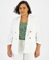 BAR III PLUS SIZE SCRUNCH-SLEEVE LINEN-BLEND OPEN-FRONT BLAZER, CREATED FOR MACY'S