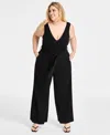 Bar Iii Plus Size Sleeveless Wide-leg Jumpsuit, Exclusively At Macy's In Deep Black