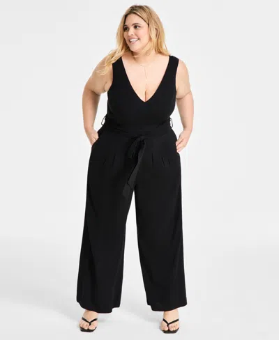 Bar Iii Plus Size Sleeveless Wide-leg Jumpsuit, Exclusively At Macy's In Deep Black