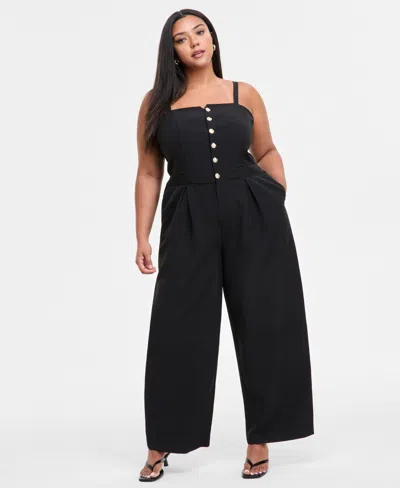 Bar Iii Plus Size Straight-neck Strapless Jumpsuit, Exclusively At Macy's In Deep Black