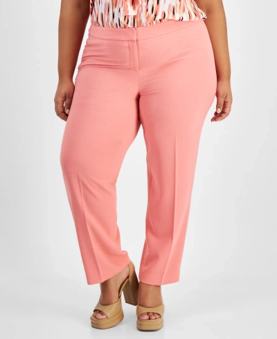 Bar Iii Plus Size Textured Crepe Pants, Created For Macy's In Coral Rose