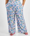 BAR III TRENDY PLUS SIZE TEXTURED FLORAL WIDE-LEG PANTS, CREATED FOR MACY'S