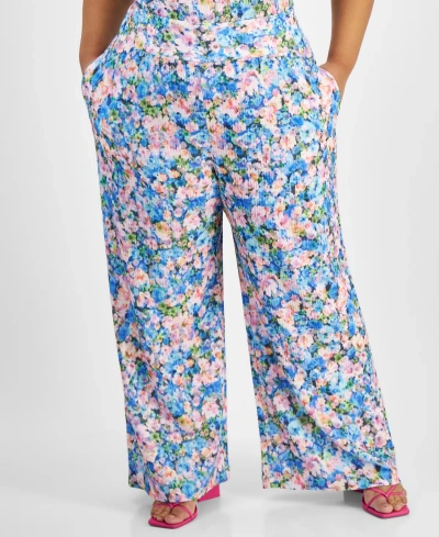 Bar Iii Trendy Plus Size Textured Floral Wide-leg Pants, Created For Macy's In Lana Floral