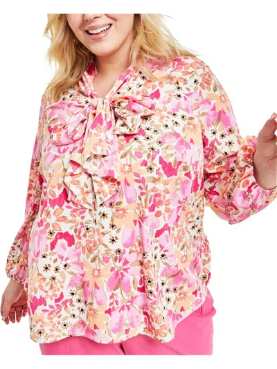 Bar Iii Plus Womens Floral Print Blouse In Pink