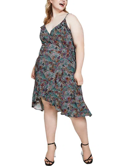 Bar Iii Plus Womens Printed Midi Wrap Dress In Multi