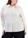 Bar Iii Plus Size Satin Long-sleeve Button-front Shirt, Created For Macy's In Multi