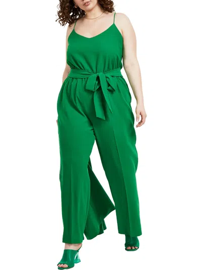 Bar Iii Plus Womens Sleeveless Wide Leg Jumpsuit In Green