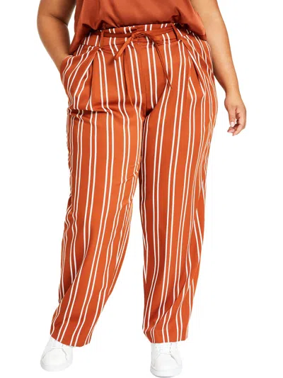 Bar Iii Plus Womens Striped Tie Waste Wide Leg Pants In Orange
