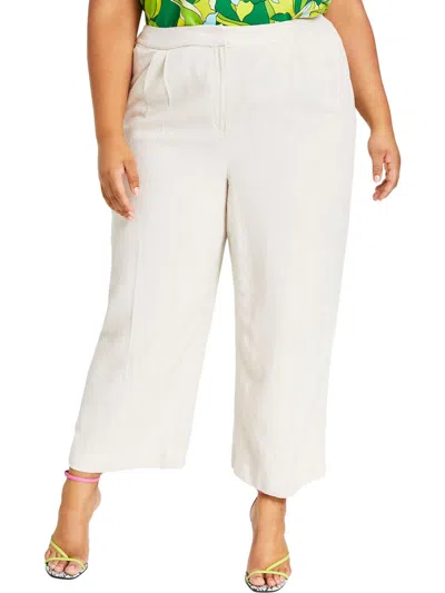 Bar Iii Plus Womens Textured Pockets Wide Leg Pants In White