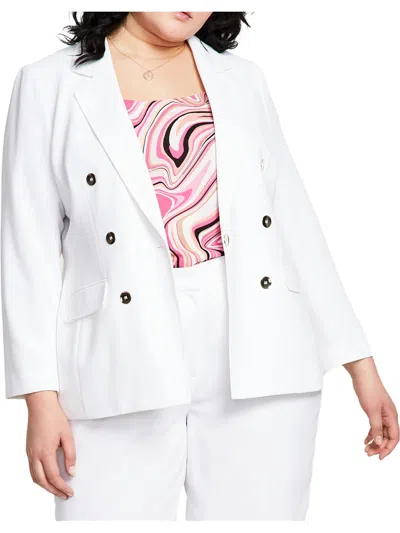 Bar Iii Plus Womens Textured Polyester One-button Blazer In White