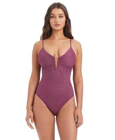 Bar Iii Rib & Shine Over-the-shoulder Monokini, Macy's Exclusive In Burgundy