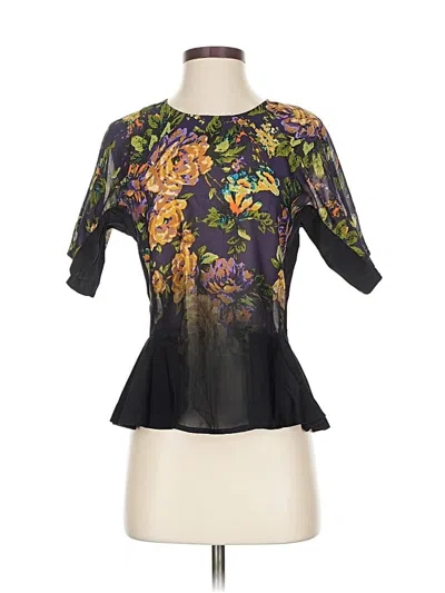 Pre-owned Bar Iii Short Sleeve Blouse In Black