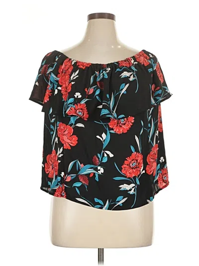 Pre-owned Bar Iii Short Sleeve Blouse In Black