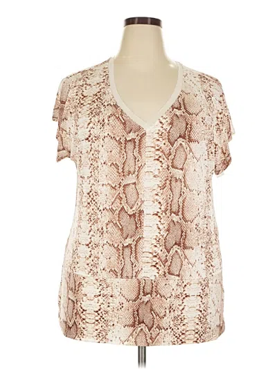 Pre-owned Bar Iii Short Sleeve Blouse In Tan