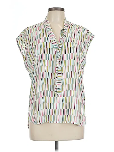 Pre-owned Bar Iii Short Sleeve Blouse In White