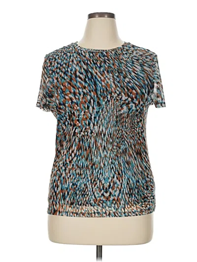 Pre-owned Bar Iii Short Sleeve Top Teal Keyhole Neckline Tops In Blue