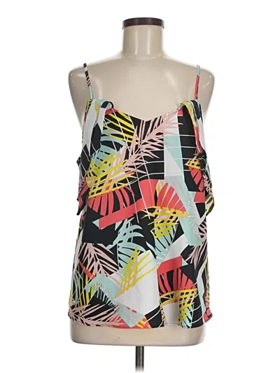 Pre-owned Bar Iii Sleeveless Top Black Tropical Pattern Halter Neckline Tops