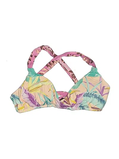Pre-owned Bar Iii Swimsuit Top Pink Tropical Pattern Swimwear