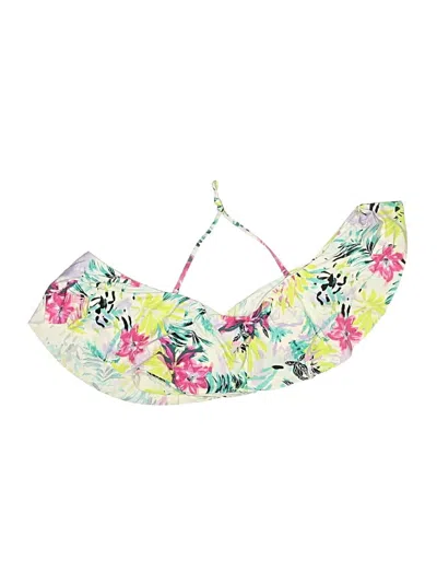 Pre-owned Bar Iii Swimsuit Top White Tropical Pattern Swimwear