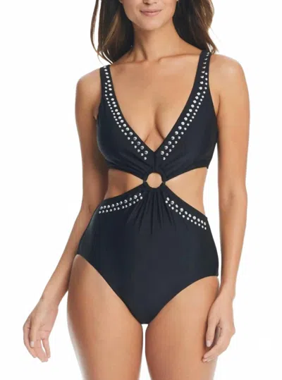 Bar Iii Tell Me About It Stud Cutout Swimsuit In Black In Blue