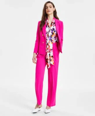 Bar Iii Textured Blazer Tie Front Blouse High Rise Pants Created For Macys In Tangerine
