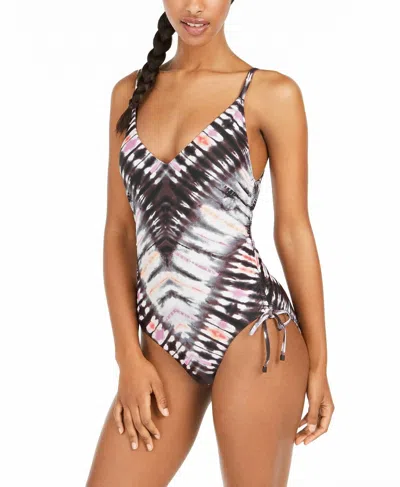 Bar Iii Tie Dyed Low Back One Piece Swimsuit In Ink Dye In Red