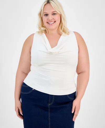 Bar Iii Trendy Plus Crepe Sleeveless Cowlneck Top, Exclusively At Macy's In White