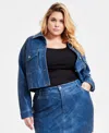 Bar Iii Trendy Plus Size Faux Leather Denim Cropped Jacket Mini Skirt Exclusively At Macys In Sailoress