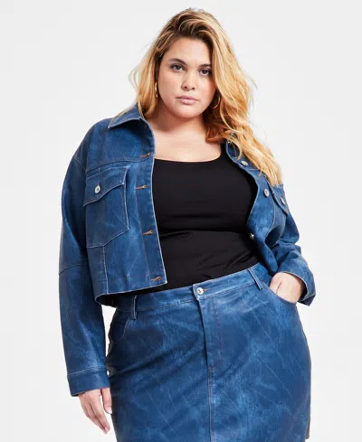 Bar Iii Trendy Plus Size Faux Leather Denim Cropped Jacket Mini Skirt Exclusively At Macys In Sailoress