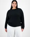 Bar Iii Trendy Plus Foil-print Drop-shoulder Crewneck Sweater, Macy's Exclusive In Black