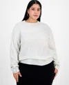 Bar Iii Trendy Plus Foil-print Drop-shoulder Crewneck Sweater, Macy's Exclusive In White