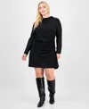 Bar Iii Trendy Plus Long-sleeve Mesh Mini Dress, Macy's Exclusive In Black