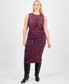 Bar Iii Trendy Plus Plaid Asymmetric Ruching Top Skirt Macys Exclusive In Purple