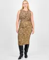 Bar Iii Trendy Plus Printed Mesh Ruched Top Skirt Macys Exclusive In Animal Print