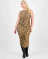 Bar Iii Trendy Plus Printed Mesh Ruched Top Skirt Macys Exclusive In Brown