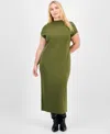 Bar Iii Trendy Plus Ribbed Mock-neck Midi Dress, Macy's Exclusive In Green