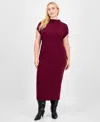 Bar Iii Trendy Plus Ribbed Mock-neck Midi Dress, Macy's Exclusive In Red