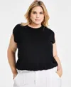 Bar Iii Trendy Plus Short-sleeve Blouson Crewneck Top, Exclusively At Macy's In Deep Black