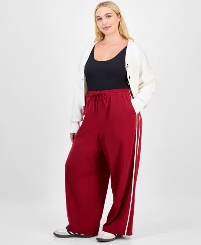 Bar Iii Trendy Plus Side-stripe Wide Track Pants, Macy's Exclusive In Red