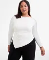 Bar Iii Trendy Plus Size Boat-neck Asymmetrical Hem Top, Macy's Exclusive In White