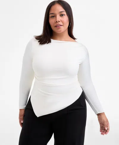 Bar Iii Trendy Plus Size Boat-neck Asymmetrical Hem Top, Macy's Exclusive In White