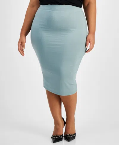 Bar Iii Trendy Plus Size Bodycon Jersey Midi Skirt, Created For Macy's In Everglade Green