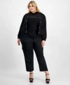 Bar Iii Trendy Plus Size Bomber Jacket Mesh Top Shine Cargo Pants Created For Macys In Deep Black