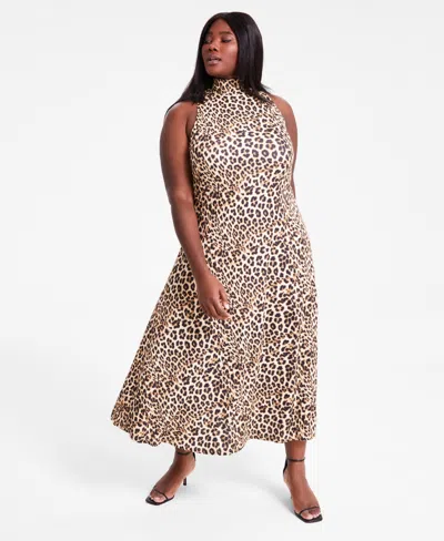 Bar Iii Trendy Plus Size Cheetah-print Mock Neck Sleeveless Dress, Exclusively At Macy's In Clara Cheetah