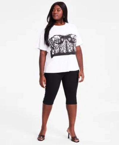 Bar Iii Trendy Plus Size Corset Graphic Crewneck T Shirt Pull On High Rise Stud Trim Capri Pants Exclusively In Graphic Corset