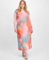 Bar Iii Trendy Plus Size Cowl-neck Short-sleeve Maxi Dress, Exclusively At Macy's In Ayla Absrc